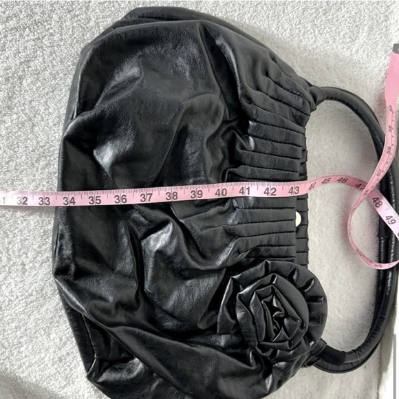 5/$25 American Eagle Black Faux Leather Purse Shoulder Bag With Flower - Picture 10 of 11